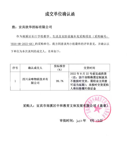 南溪区长江学校教学、生活及安防设施补充采购项目采购项目成交公告1